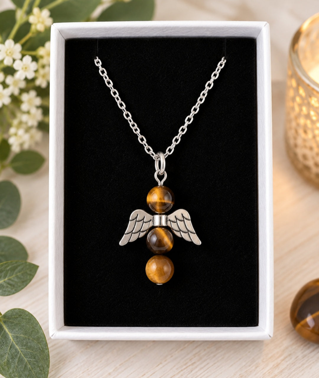 Tigers eye angel wing pendant