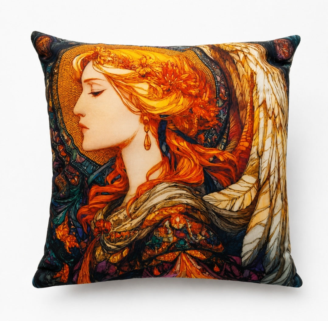 Cushion with golden angel profile