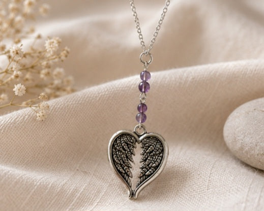 Amethyst and angelwings pendant