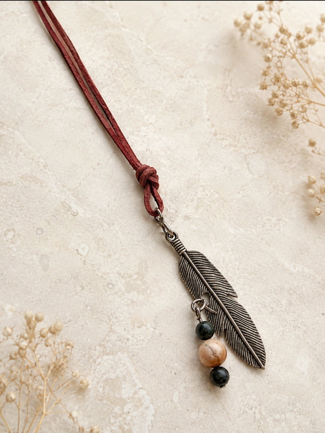 Boho pendant large feather