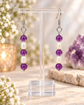 Amethyst and freshwater pearl earrings