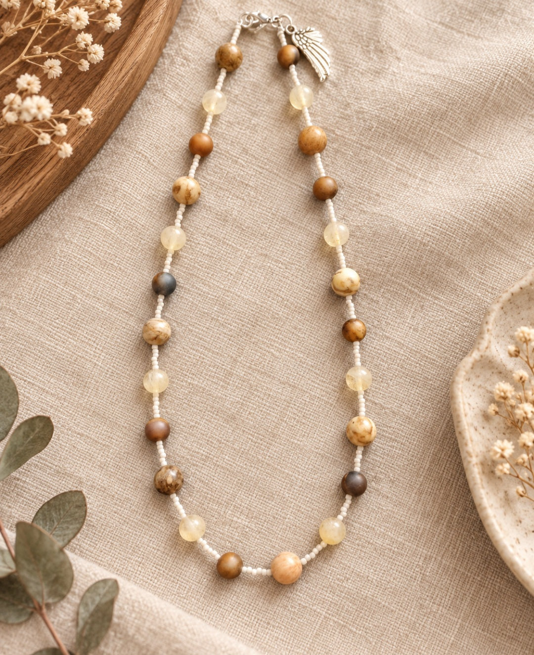 Jasper, citrine and tigers eye necklace