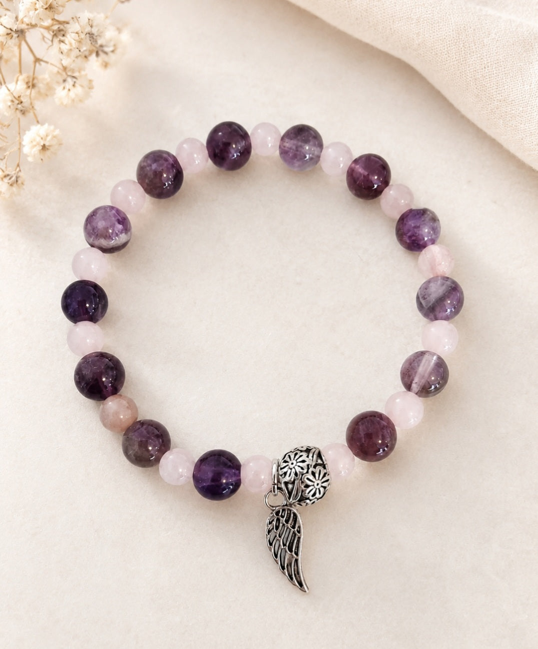 Amethyst and rose quartz bracelet