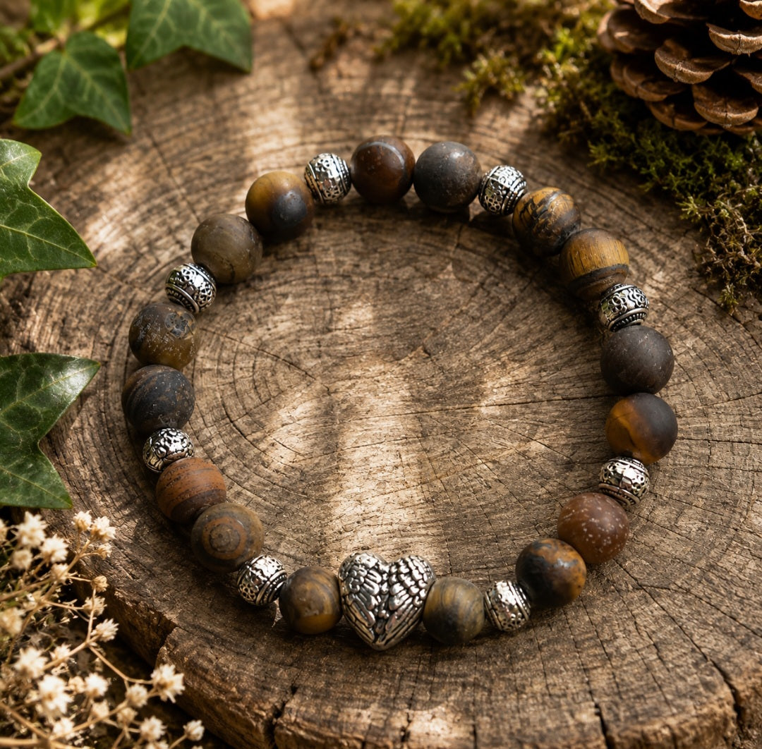 Tigers eye bracelet with angel wings heart feature
