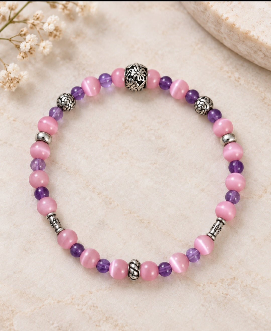 Cherry jasper and amethyst bracelet