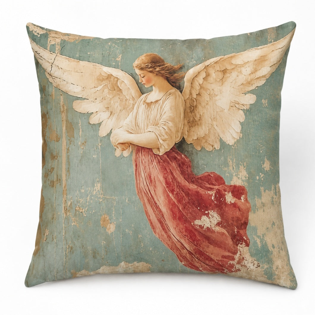 Cushion, angel on green background
