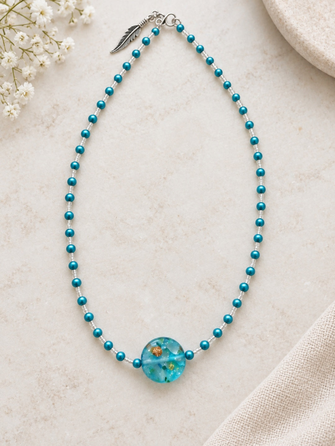 Teal glass necklace