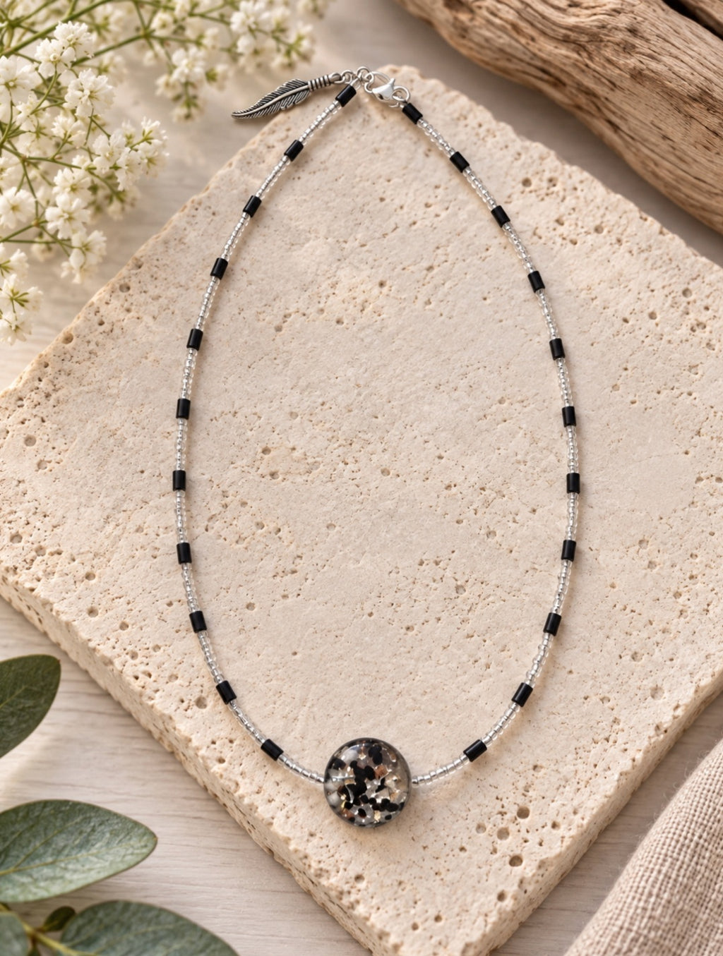 Black and clear glass necklace