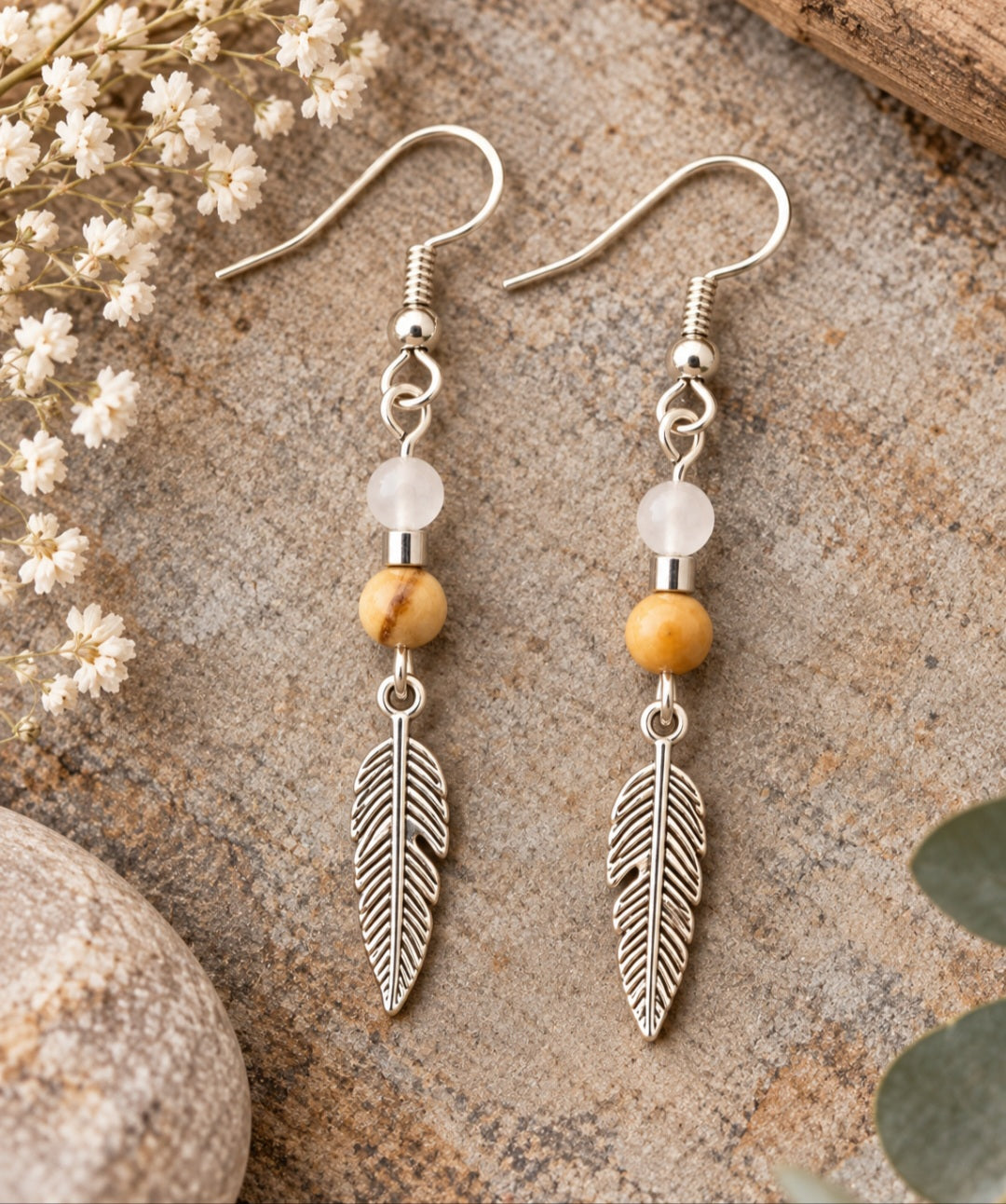 Quartz and agate earrings