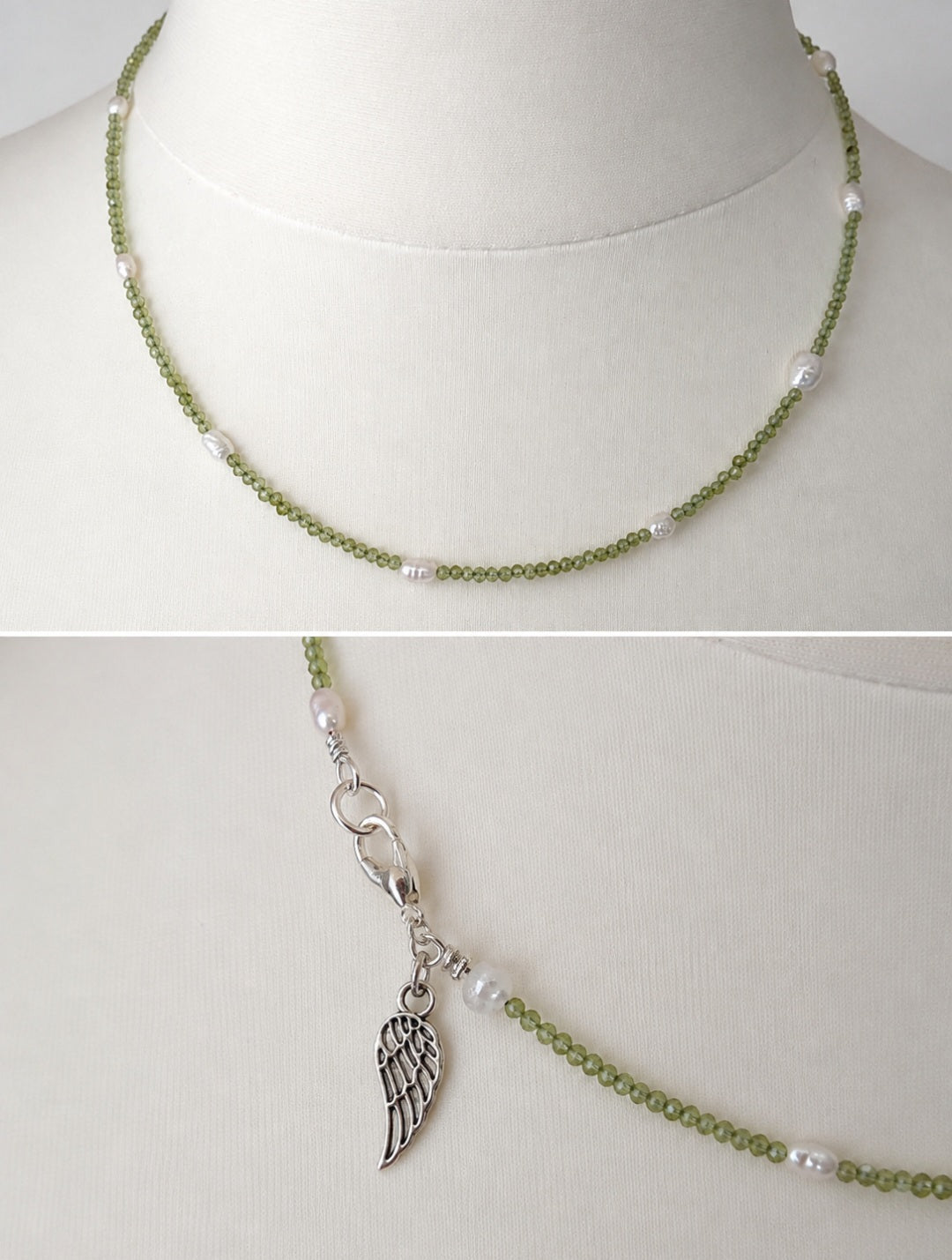 Peridot and freshwater pearl necklace