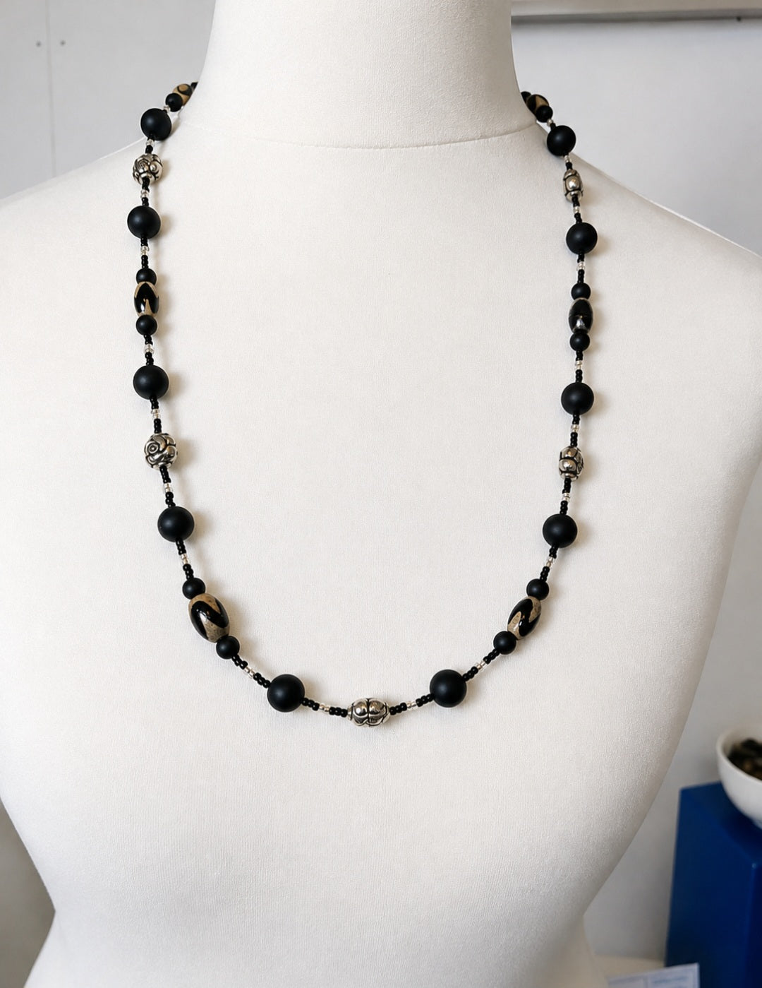 Obsidian and ceramic necklace