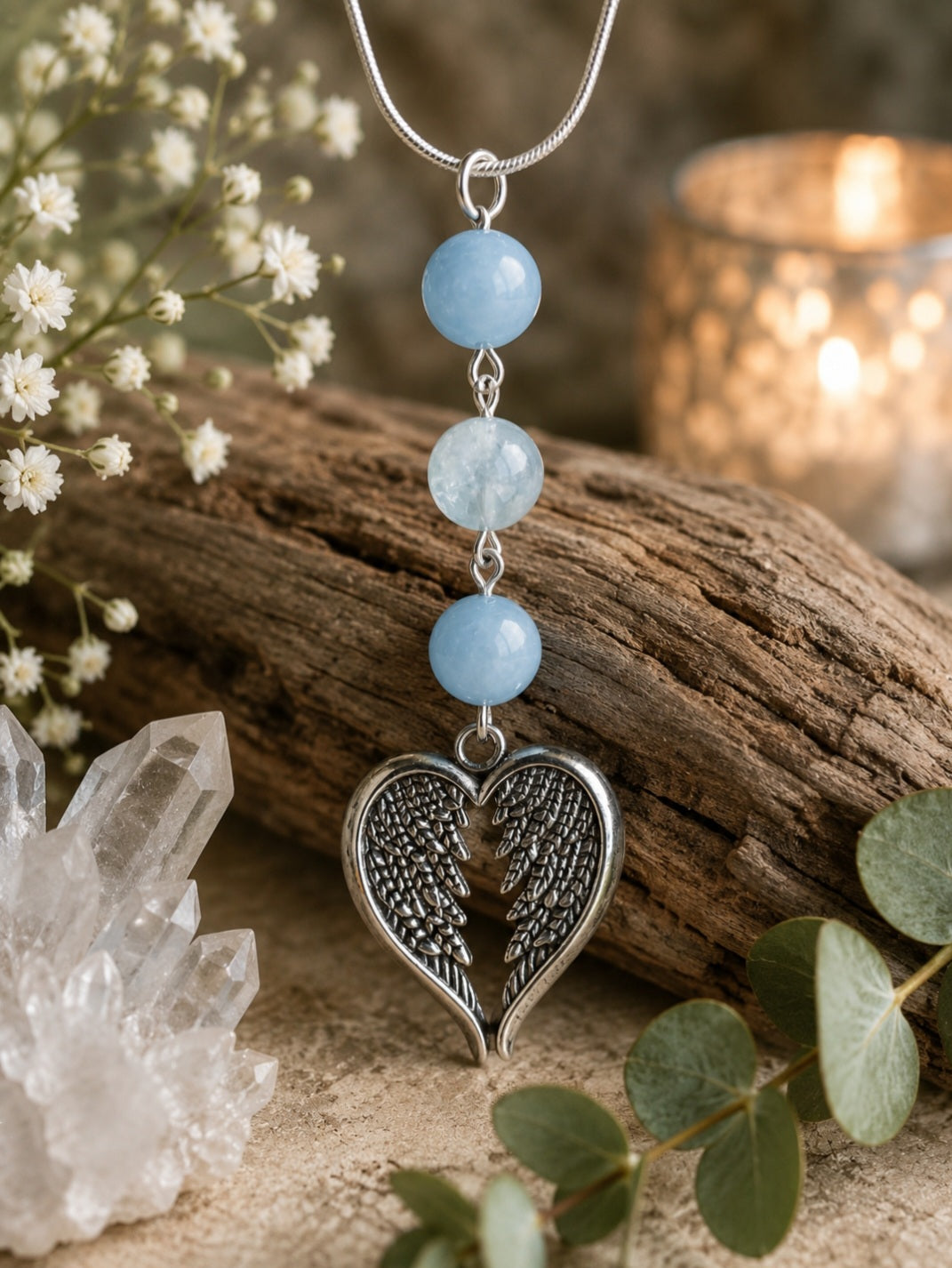 Aquamarine and angelwings pendant